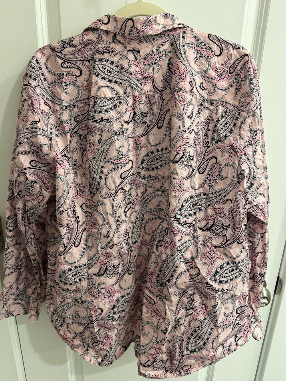 Chaps Classics Pink Black Paisley Button Up Shirt Women's Plus 2X 100% Cotton - Picture 3 of 3
